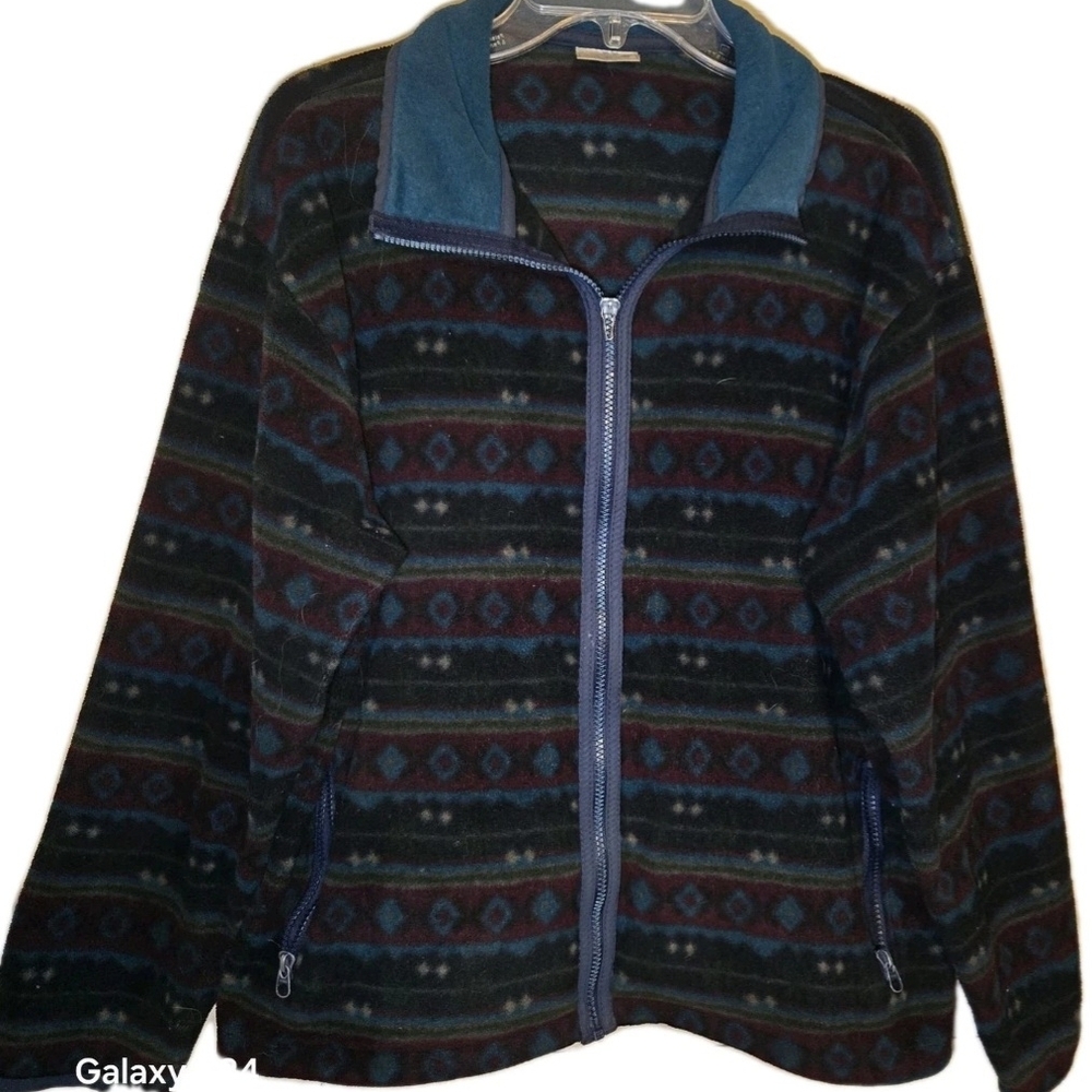 VintageWomens L.L. Bean Geometric Aztec Multicolor‎ Full-zip Fleece Jacket Sz XL
